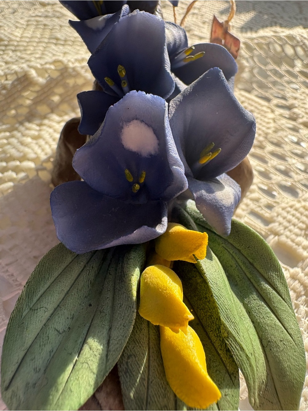 Handcrafted Navy Blue Flower with Yellow Accents - Picture 3 of 6